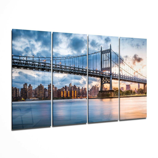 Insigneart USA Sunset in Manhattan 4 Pieces Mega Glass Wall Art (59"x36")