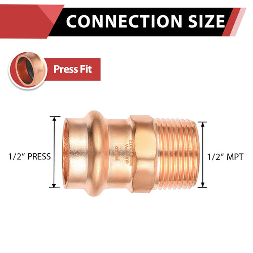 1/2" Press Copper x 1/2" Male Threaded Copper Adapter (Lead Free) Plumbingsell