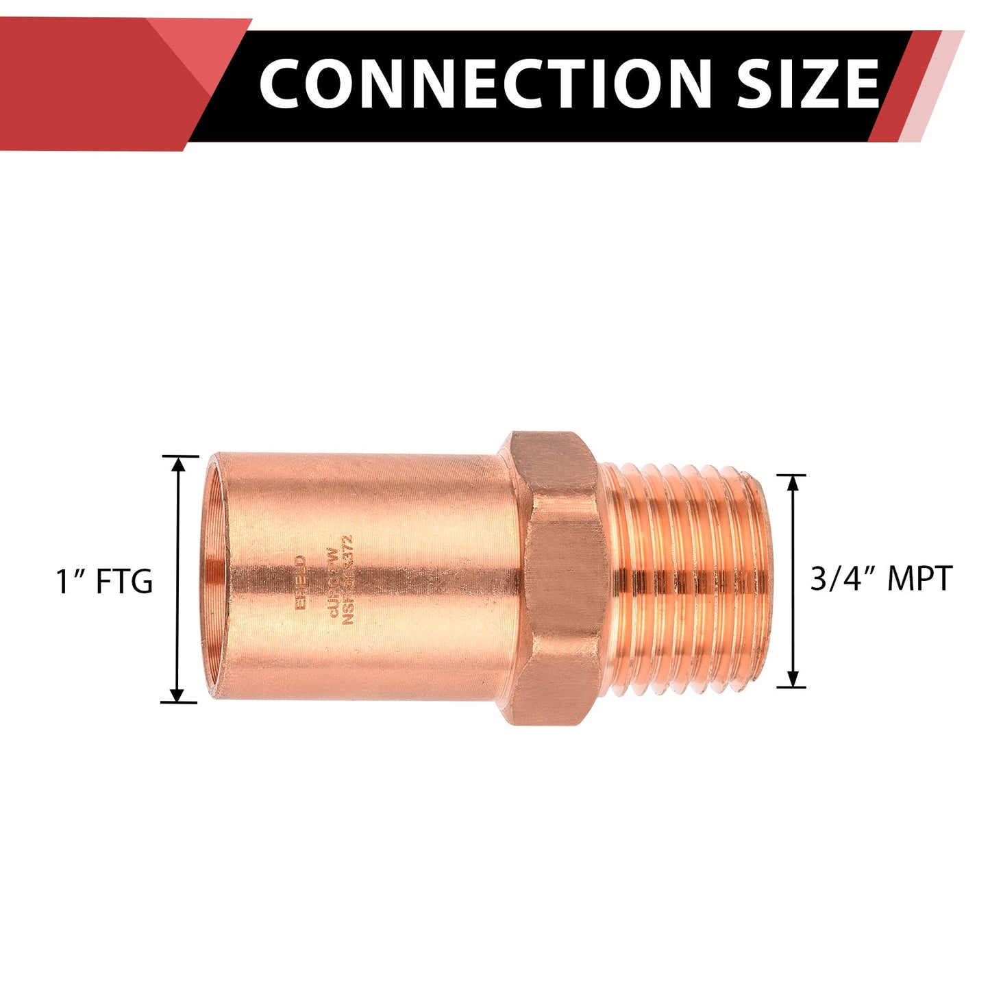 1" FTG Press x 3/4" Male Threaded Copper Street Adapter (Lead Free)