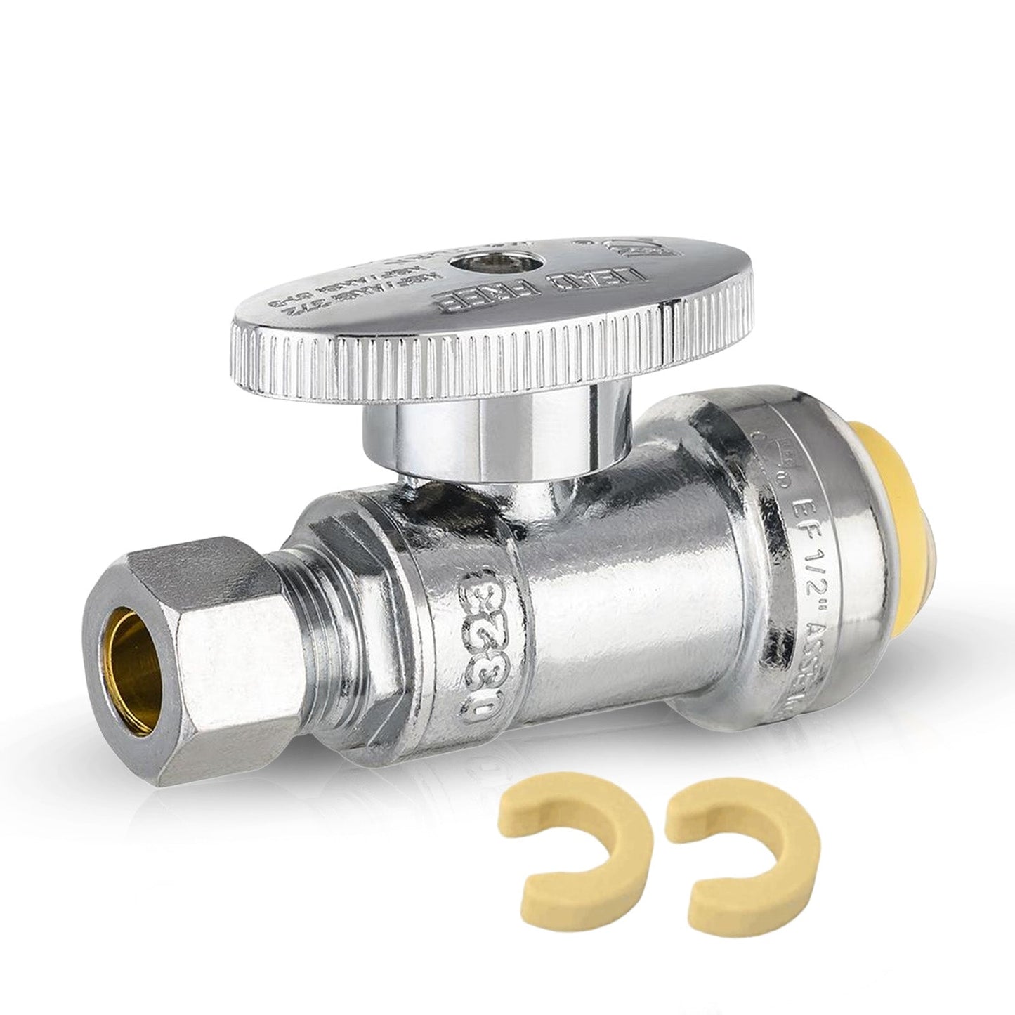 10 Pcs 1/2" Push Connect x 1/4" OD Straight Stop Valve, 1/4 Turn (Lead Free)