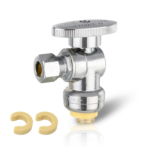 1/2" Push Connect x 1/4" OD Compr. Angle Stop Valve w/ABS Handle (Lead Free)