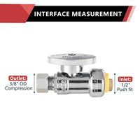 1/2" Push Connect x 3/8" OD Push Fit Straight Stop Valve, 1/4 Turn (Lead Free) Plumbingsell