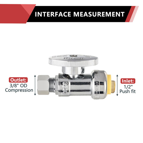 1/2" Push Connect x 3/8" OD Push Fit Straight Stop Valve, 1/4 Turn (Lead Free) Plumbingsell