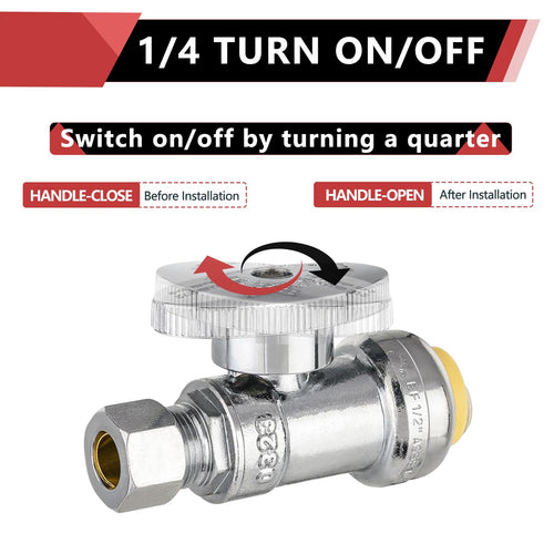 10 Pcs 1/2" Push Connect x 3/8" OD Push Fit Straight Stop Valve, 1/4 Turn (Lead Free) Plumbingsell
