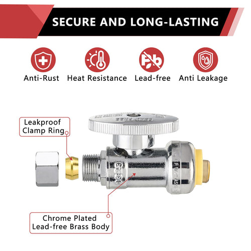 10 Pcs 1/2" Push Connect x 3/8" OD Push Fit Straight Stop Valve, 1/4 Turn (Lead Free) Plumbingsell