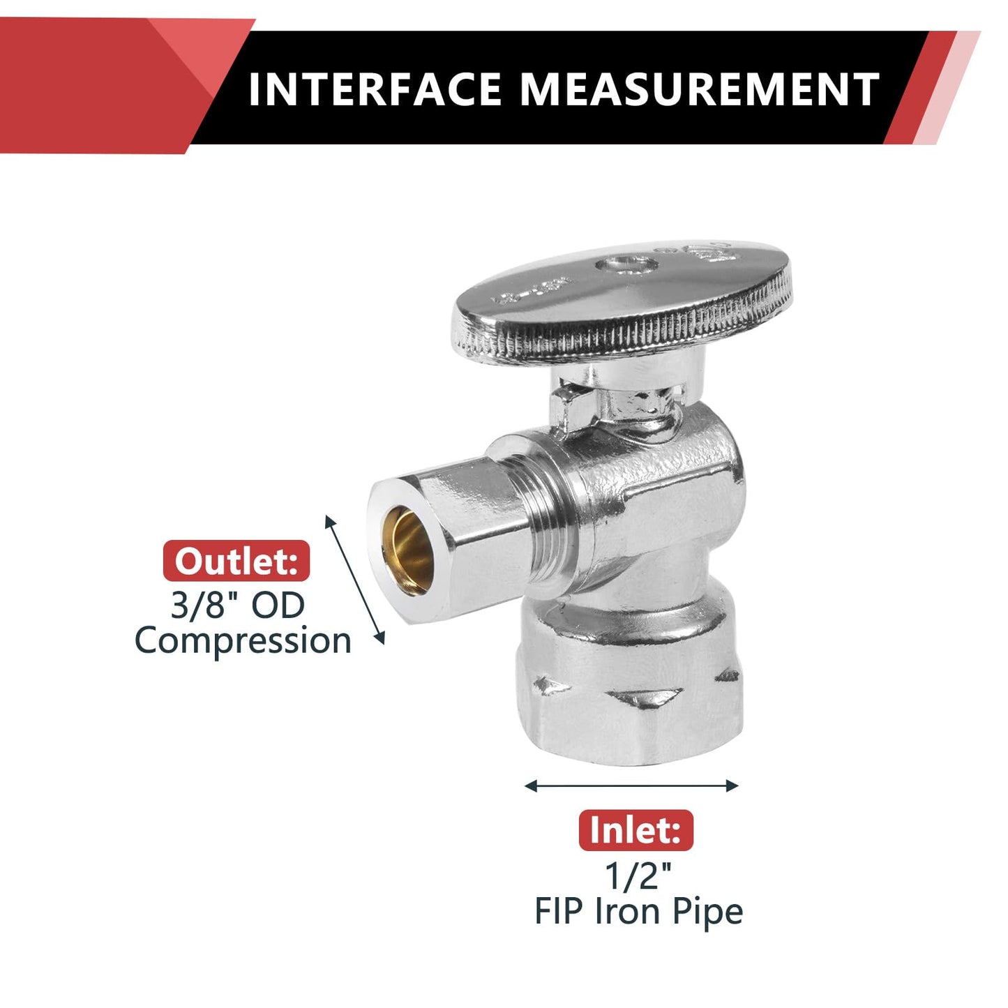 10 Pcs 1/2" FIP x 3/8" OD Compr. Angle Stop Valve, 1/4 Turn (Lead Free)