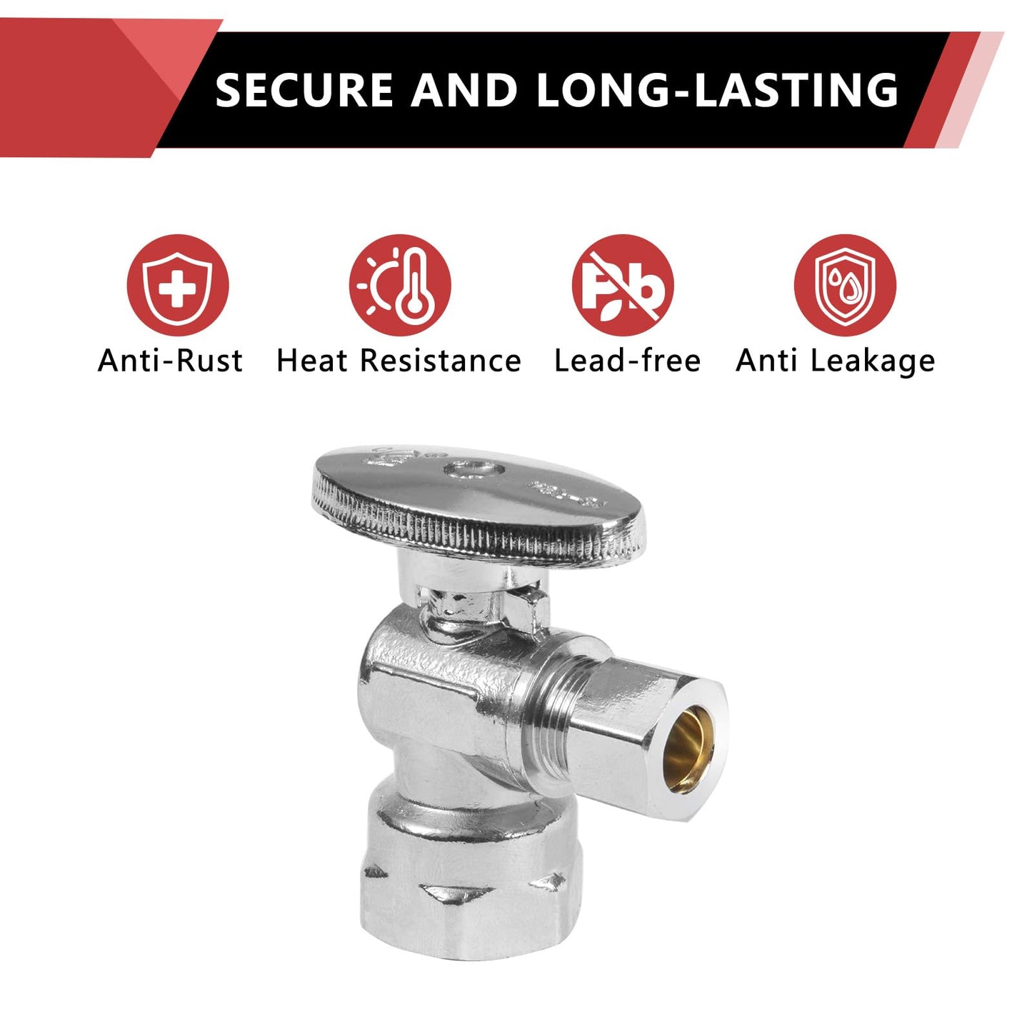 10 Pcs 1/2" FIP x 3/8" OD Compr. Angle Stop Valve, 1/4 Turn (Lead Free)