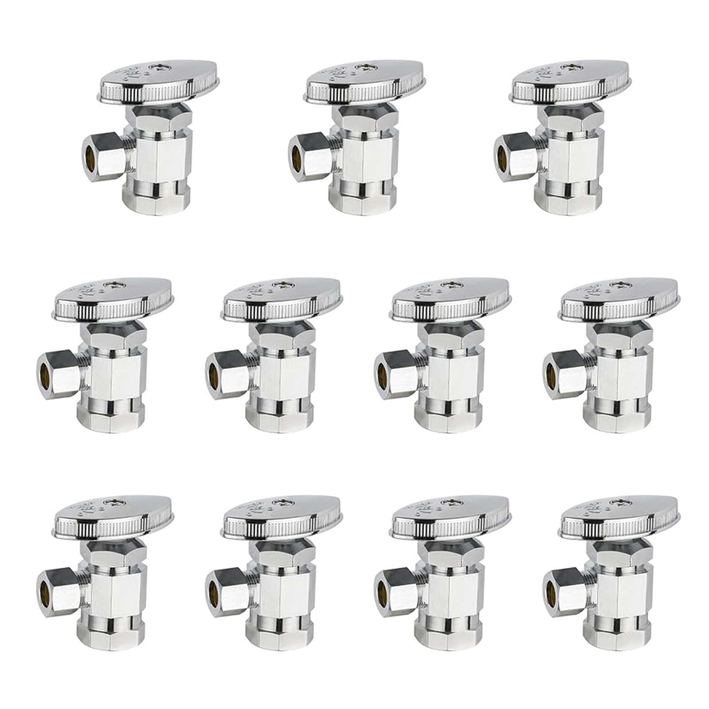 10 Pcs 1/2" FIP x 3/8" OD Compr. Angle Stop Valve, Multi Turn (Lead Free)