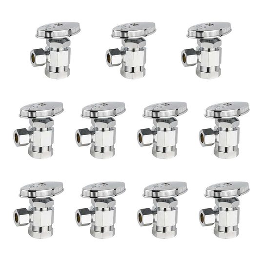 10 Pcs 1/2" FIP x 3/8" OD Compr. Angle Stop Valve, Multi Turn (Lead Free)