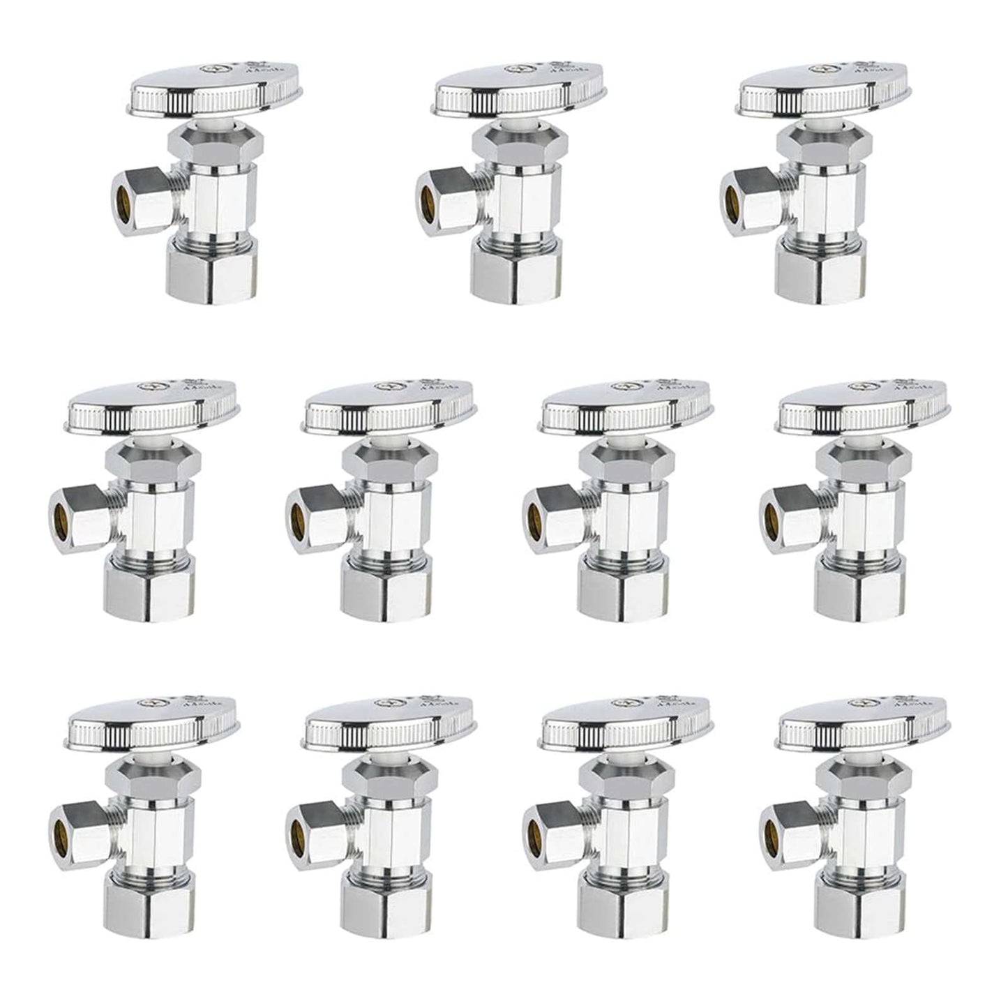 10 Pcs 1/2" Nominal (5/8" OD) Comprx 3/8" OD Compr. Angle Stop Valve, Multi Turn (Lead Free)
