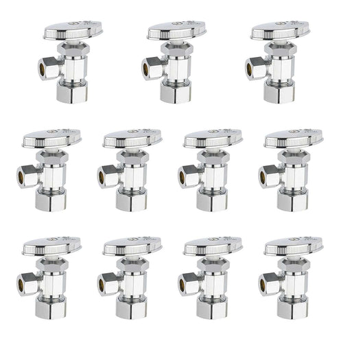 10 Pcs 1/2" Nominal (5/8" OD) Comprx 3/8" OD Compr. Angle Stop Valve, Multi Turn (Lead Free) Plumbingsell