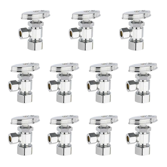 10 Pcs 1/2" Nominal (5/8" OD) Comprx 3/8" OD Compr. Angle Stop Valve, Multi Turn (Lead Free)