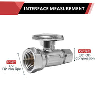 1/2" FIP x 3/8" OD Compr. Straight Stop Valve, 1/4 Turn (Lead Free)