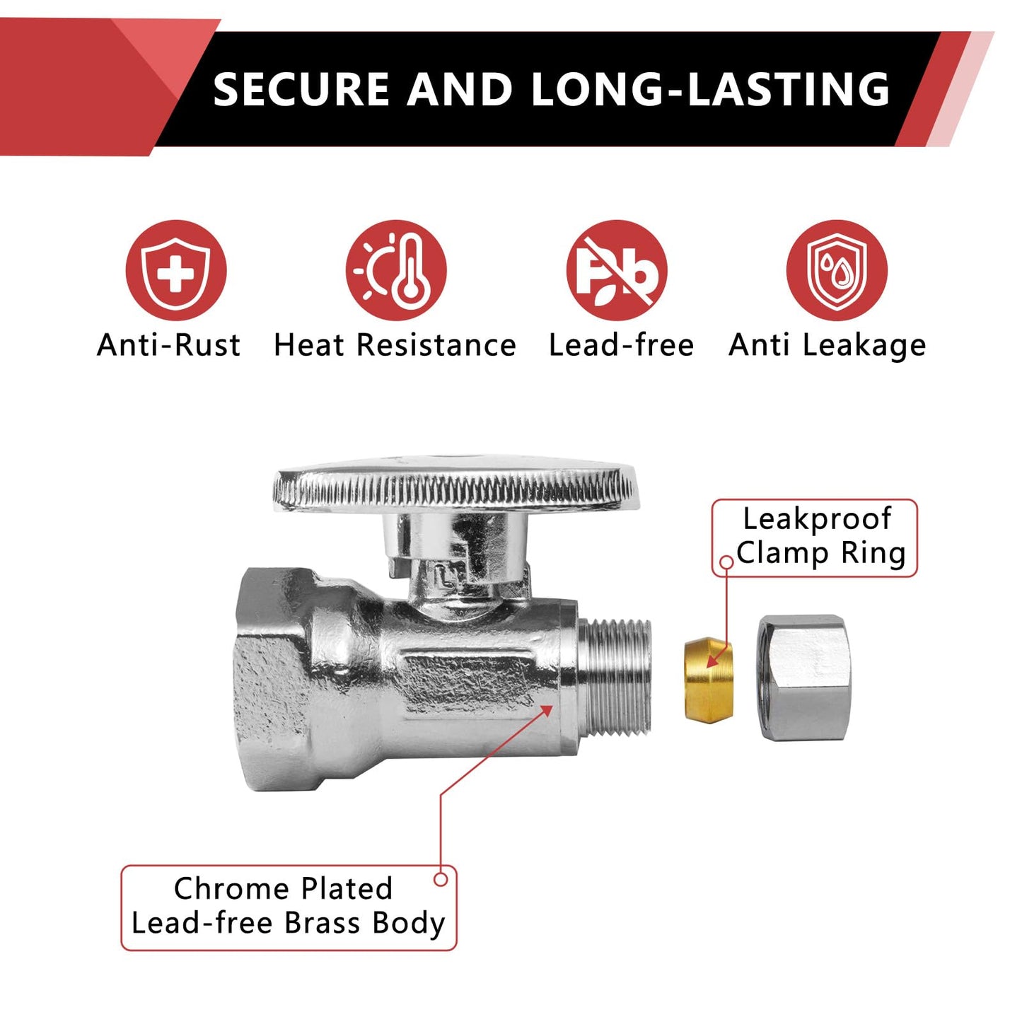 10 Pcs 1/2" FIP x 3/8" OD Compr. Straight Stop Valve, 1/4 Turn (Lead Free)