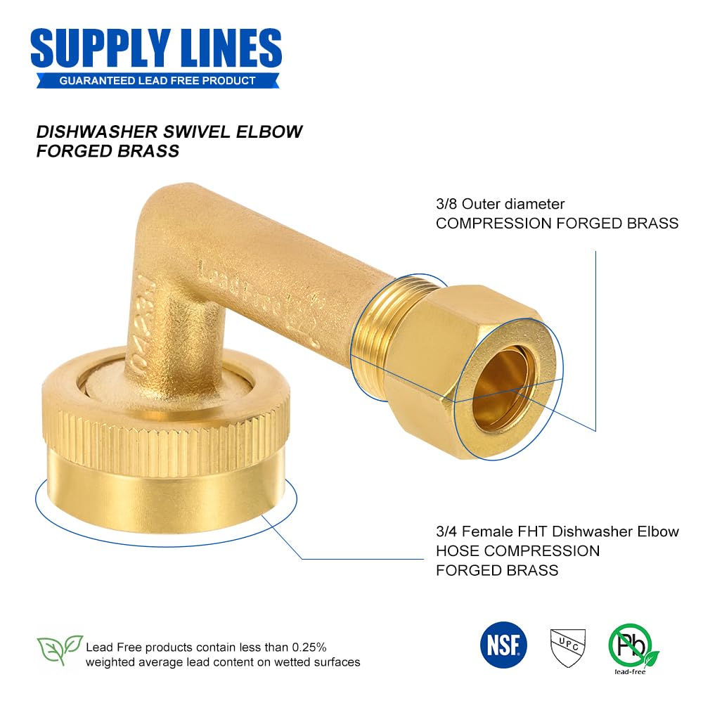 3/8" OD x 3/4" F FHT Dishwasher Swivel Elbow