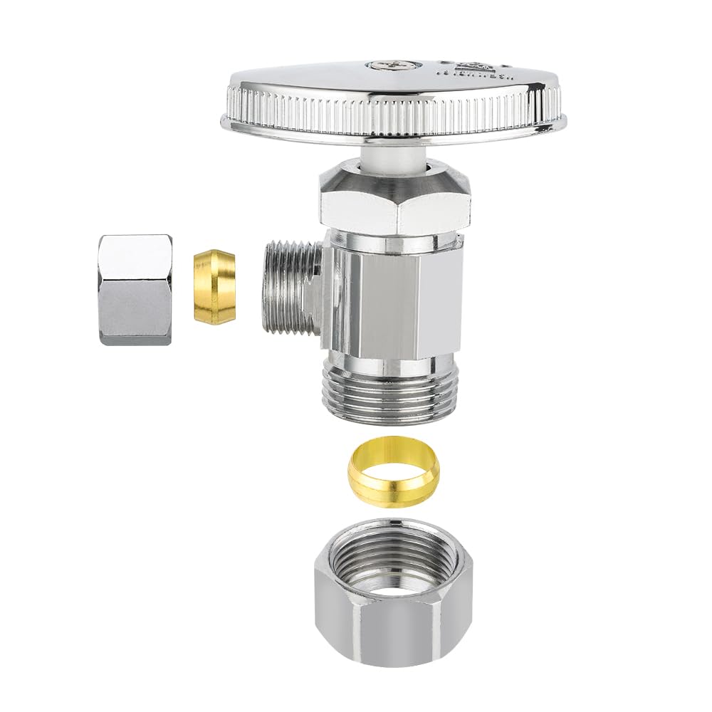 10 Pcs 1/2" Nominal (5/8" OD) Comprx 3/8" OD Compr. Angle Stop Valve, Multi Turn (Lead Free)