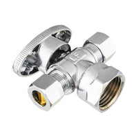 10 Pcs 1/2" FIP x 3/8" OD Compr. x 3/8" OD Compr. Dual Angle Stop Valve, 1/4 Turn (Lead Free) Plumbingsell