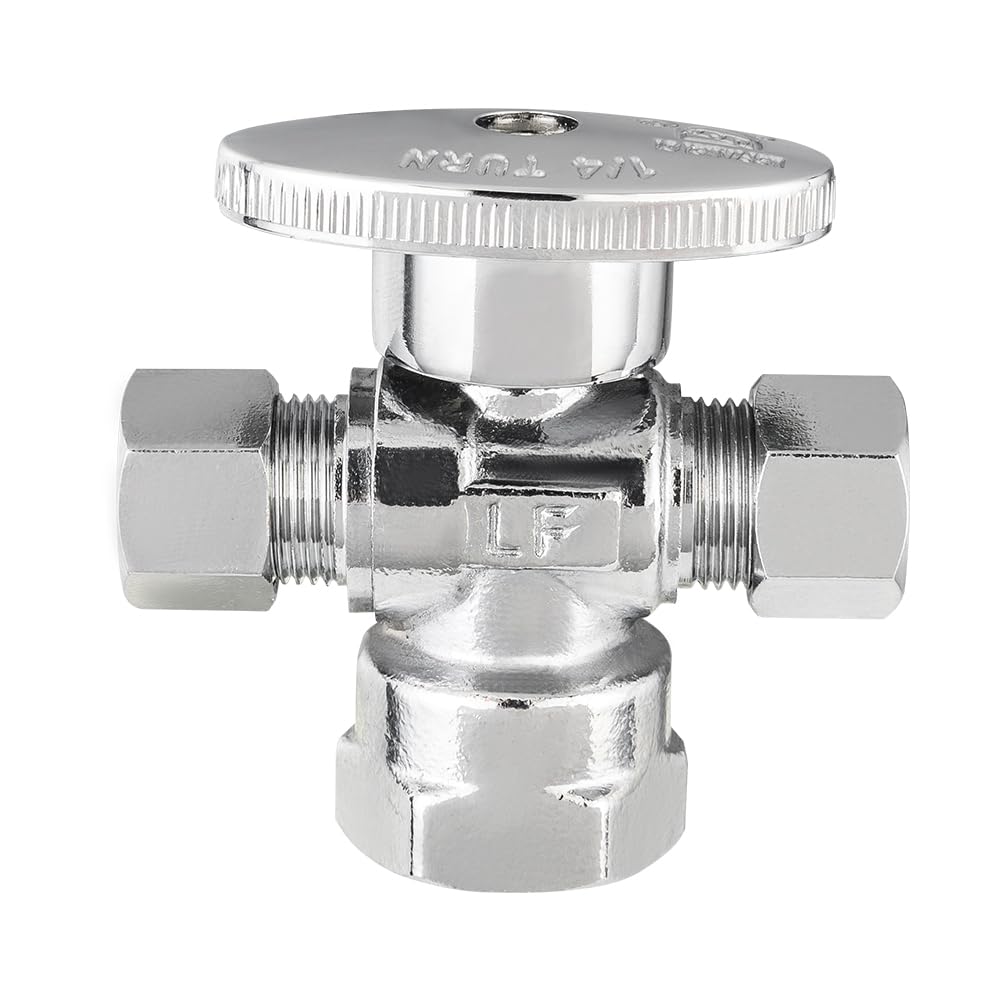 10 Pcs 1/2" FIP x 3/8" OD Compr. x 3/8" OD Compr. Dual Angle Stop Valve, 1/4 Turn (Lead Free) Plumbingsell
