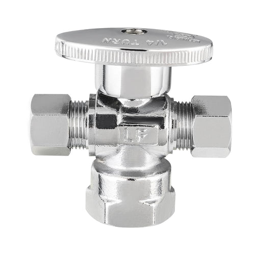 10 Pcs 1/2" FIP x 3/8" OD Compr. x 3/8" OD Compr. Dual Angle Stop Valve, 1/4 Turn (Lead Free) Plumbingsell