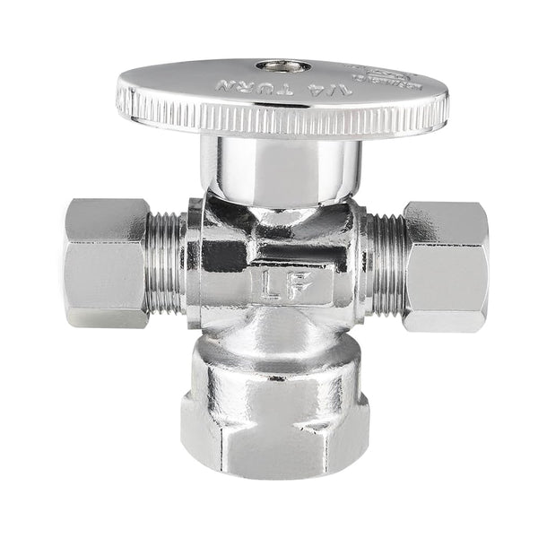 1/2" FIP x 3/8" OD Compr. x 3/8" OD Compr. Dual Angle Stop Valve, 1/4 Turn (Lead Free)
