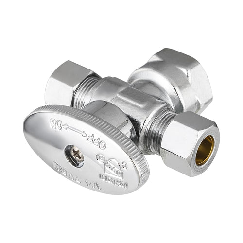 10 Pcs 1/2" FIP x 3/8" OD Compr. x 3/8" OD Compr. Dual Angle Stop Valve, 1/4 Turn (Lead Free) Plumbingsell