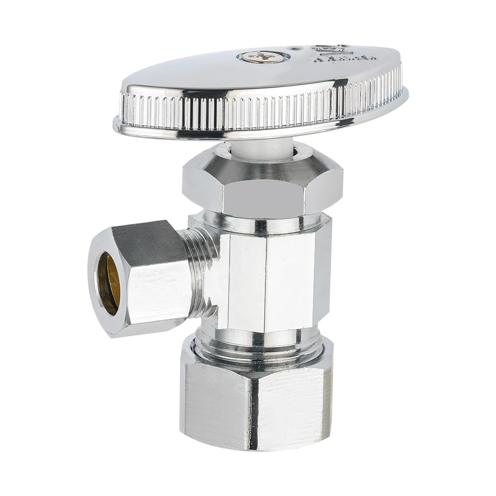 10 Pcs 1/2" Nominal (5/8" OD) Comprx 3/8" OD Compr. Angle Stop Valve, Multi Turn (Lead Free)