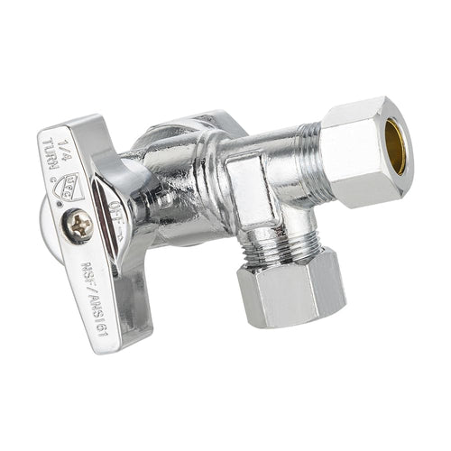 1/2" FIP x 3/8" OD Compr. x 3/8" OD Compr. Split Angle Stop Valve, 1/4 Turn (Lead Free)
