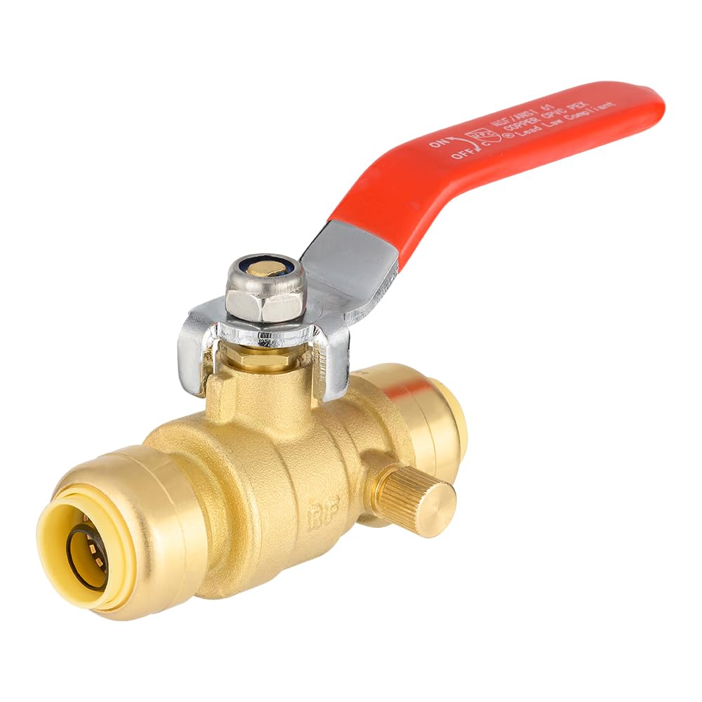 10 Pcs 1/2" Push Fit Ball Valve With Drain, Red Lever (Lead Free)