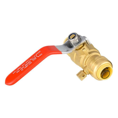 1/2" Push Fit Ball Valve With Drain, Red Lever (Lead Free)