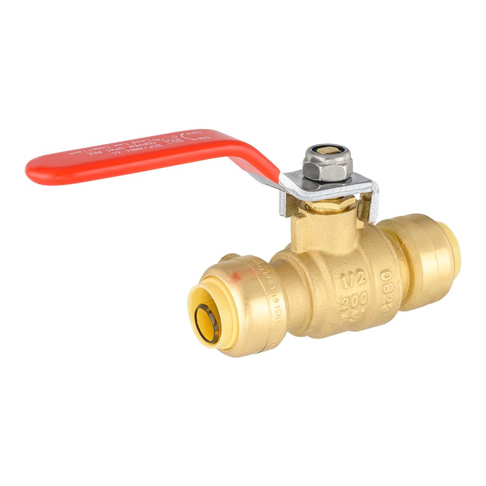 10 Pcs 1/2" Push Fit Ball Valve With Drain, Red Lever (Lead Free)