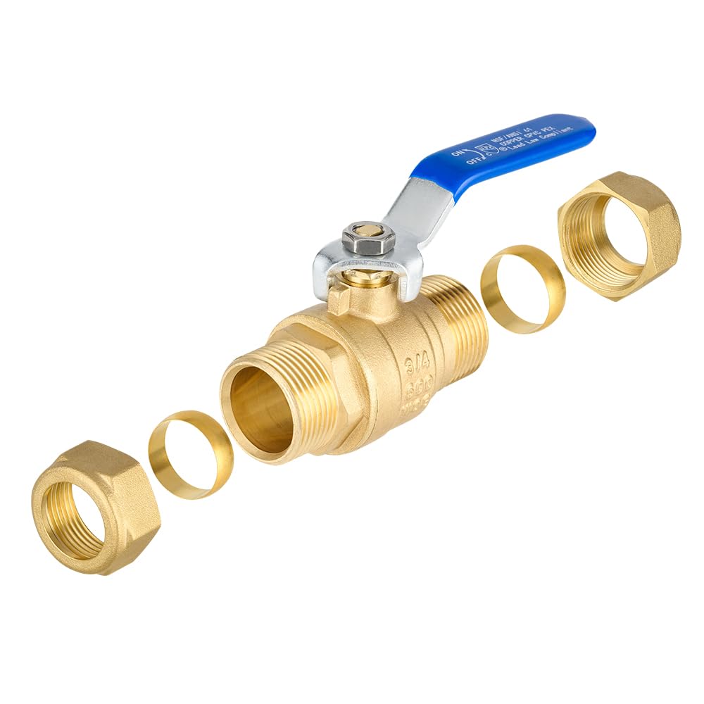 10 Pcs 3/4" Compression Ball Valve, Blue (Lead Free)