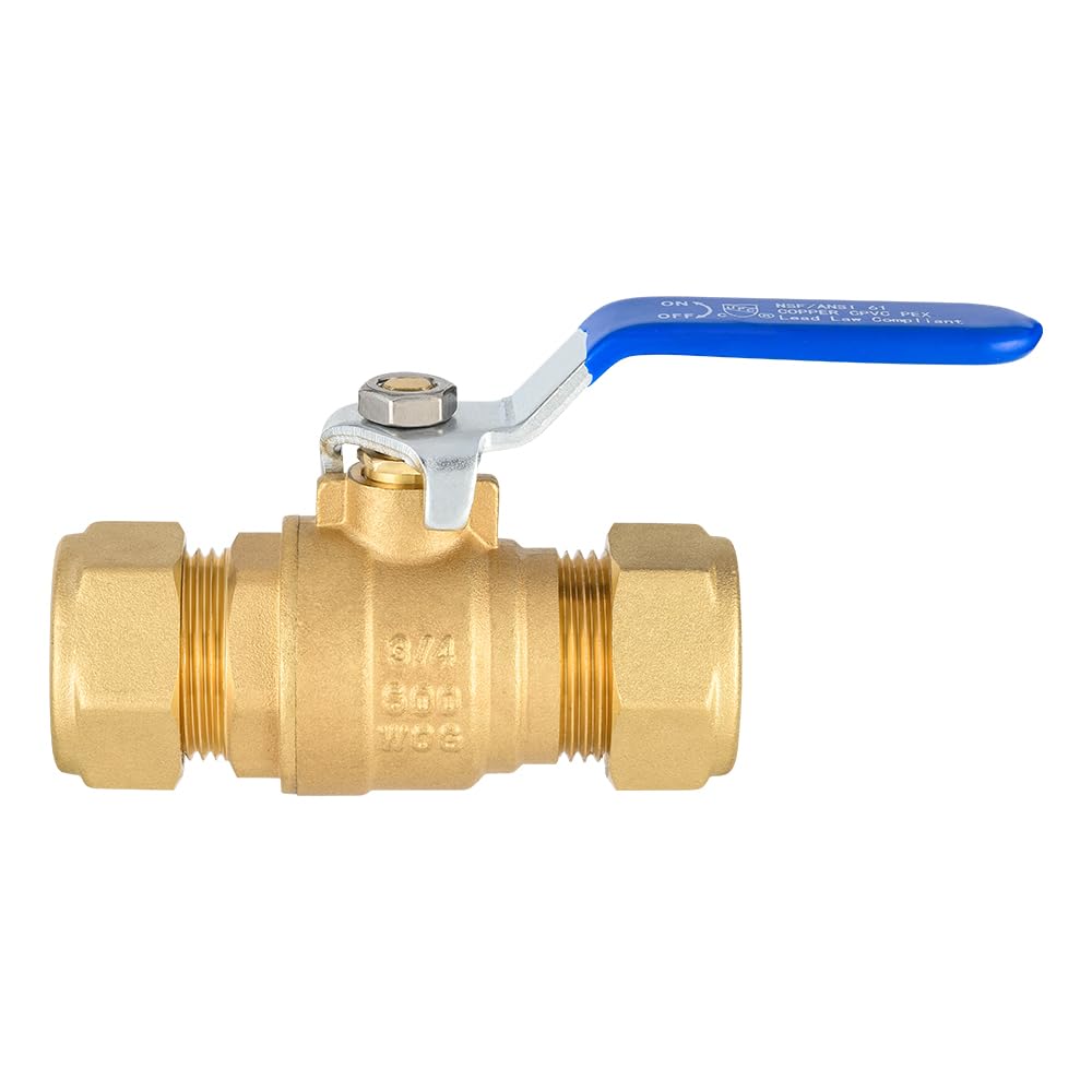10 Pcs 3/4" Compression Ball Valve, Blue (Lead Free)