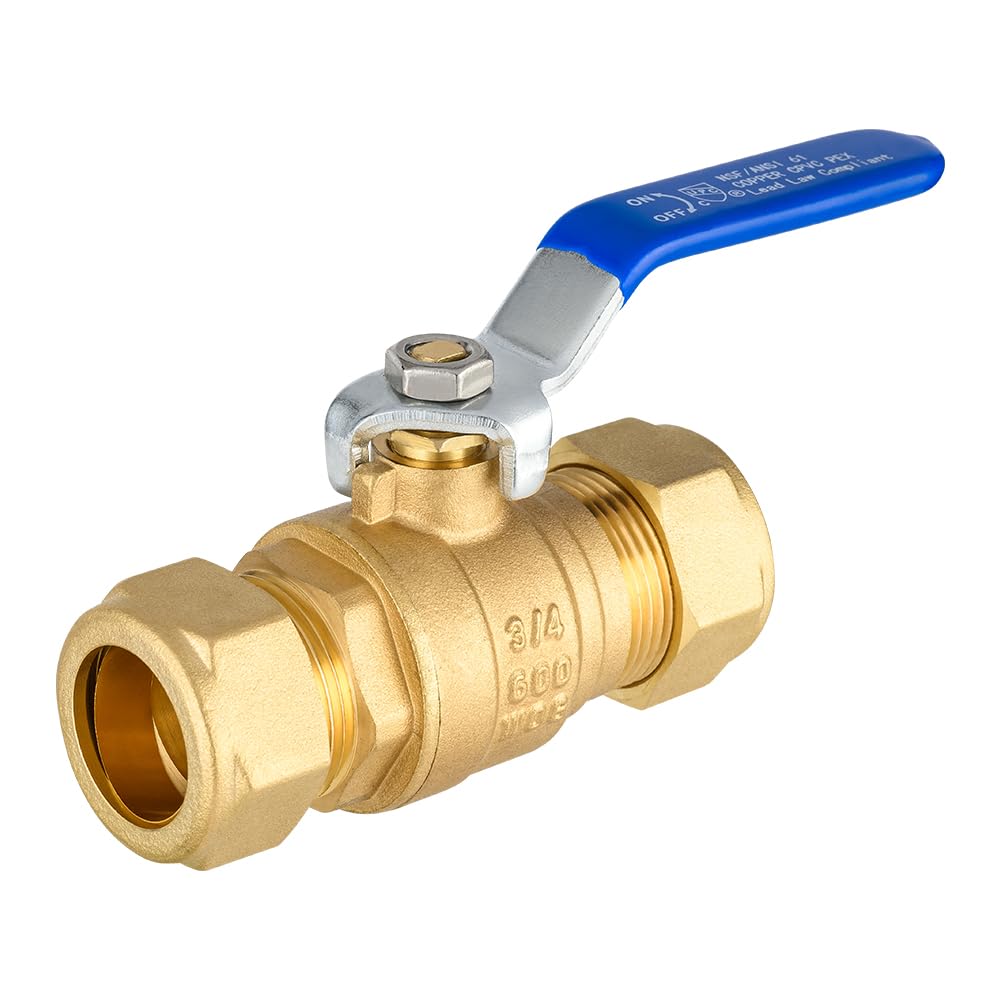 10 Pcs 3/4" Compression Ball Valve, Blue (Lead Free)