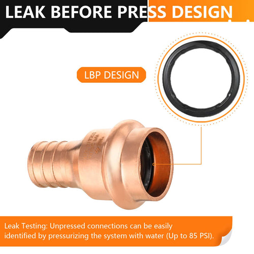 3/4" Copper Press x 3/4" PEX-B Crimp Adapter (Lead Free)