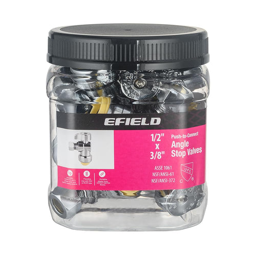 1/2" Push Connect x 3/8" Compr. Angle Stop Valve, New Handle (Lead Free) Plumbingsell