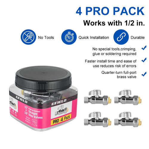 1/2" Push Connect x 3/8" Compr. Straight Stop Valve, New Handle, 1/4 Turn (Lead Free)