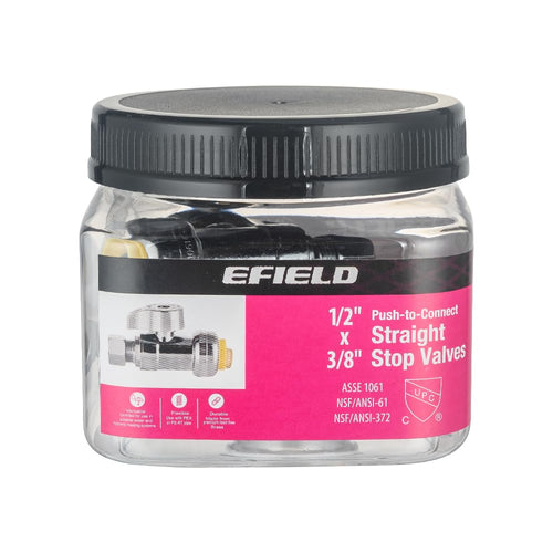 1/2" Push Connect x 3/8" Compr. Straight Stop Valve, New Handle, 1/4 Turn (Lead Free)