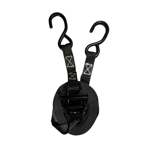 1" Black Ratchet Strap w/Vinyl S Hook  | LENGTH OPTIONS RatchetStrap.Com