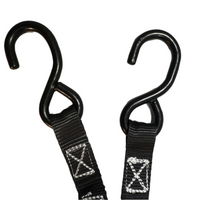 1" Black Ratchet Strap w/Vinyl S Hook LENGTH OPTIONS | FOUR PACK RatchetStrap.Com