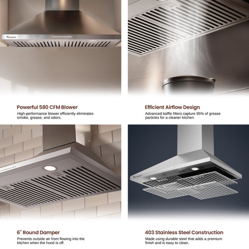 Rangaire 36" Wall-Mounted Range Hood 580 CFM Convertible  Stainless Steel  RHWMP36S Rangaire Appliances