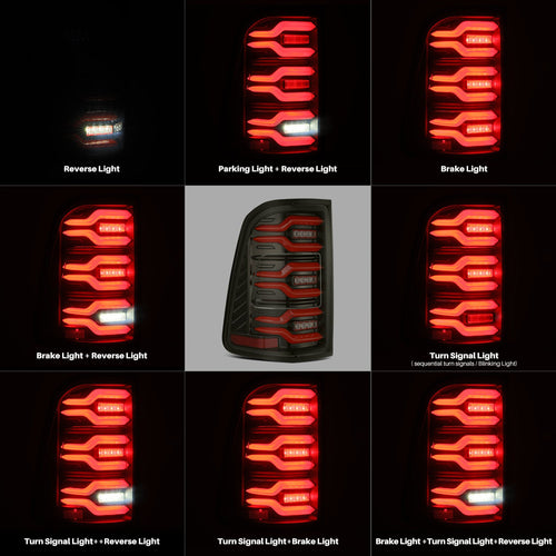 AlphaRex 19-22 Ram 1500 LUXX-Series LED Tail Lights Black-Red OffRoadUSA.com