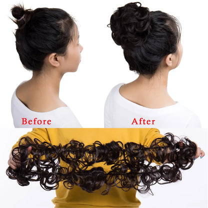Long Messy Bun Hair Piece Curly Hair Extensions Hair Scrunchies Tousled Updo Hair Bun Hair Pieces Soft For Women Brown Black