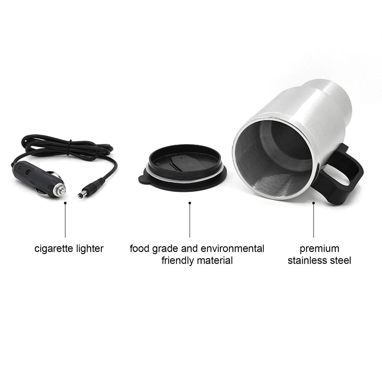 12V 450ml Electric Heating Car Kettle Water Coffee Milk Thermal Mug Camping Travel Kettle Stainless Steel Vehicle Heating Cup