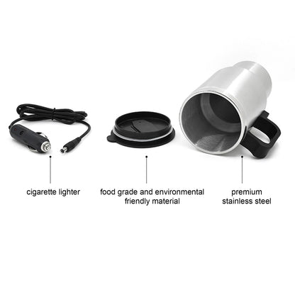 12V 450ml Electric Heating Car Kettle Water Coffee Milk Thermal Mug Camping Travel Kettle Stainless Steel Vehicle Heating Cup