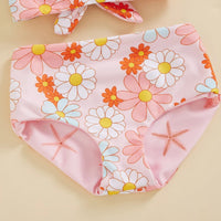 2022-12-13 Lioraitiin 0-4Years Toddler Girls Summer 3PCS Swimwear Sets Sleeveless Bow Tank Tops Floral PP Shorts Hat