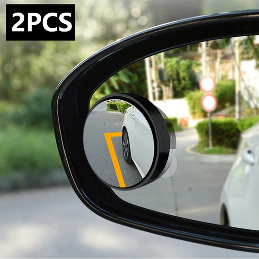 2PCS Car Blind Spot Rear View Mirror Round Frame Wide Angle Mirrors 360° Rotation Reverse Auxiliary Rearview Convex Mirror