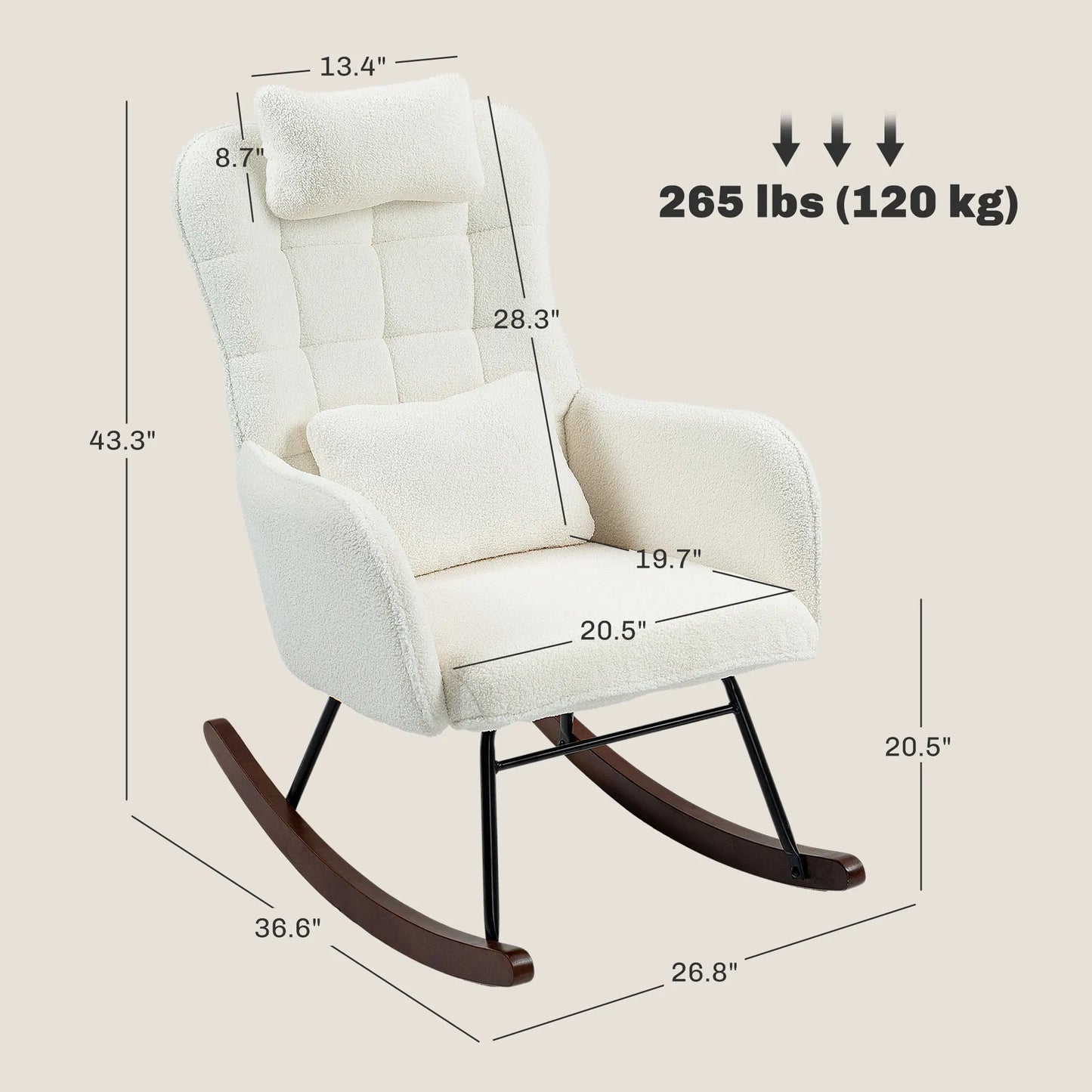 Homcom Boucle Rocking Chair with Headrest and Lumber Pillow Cream White