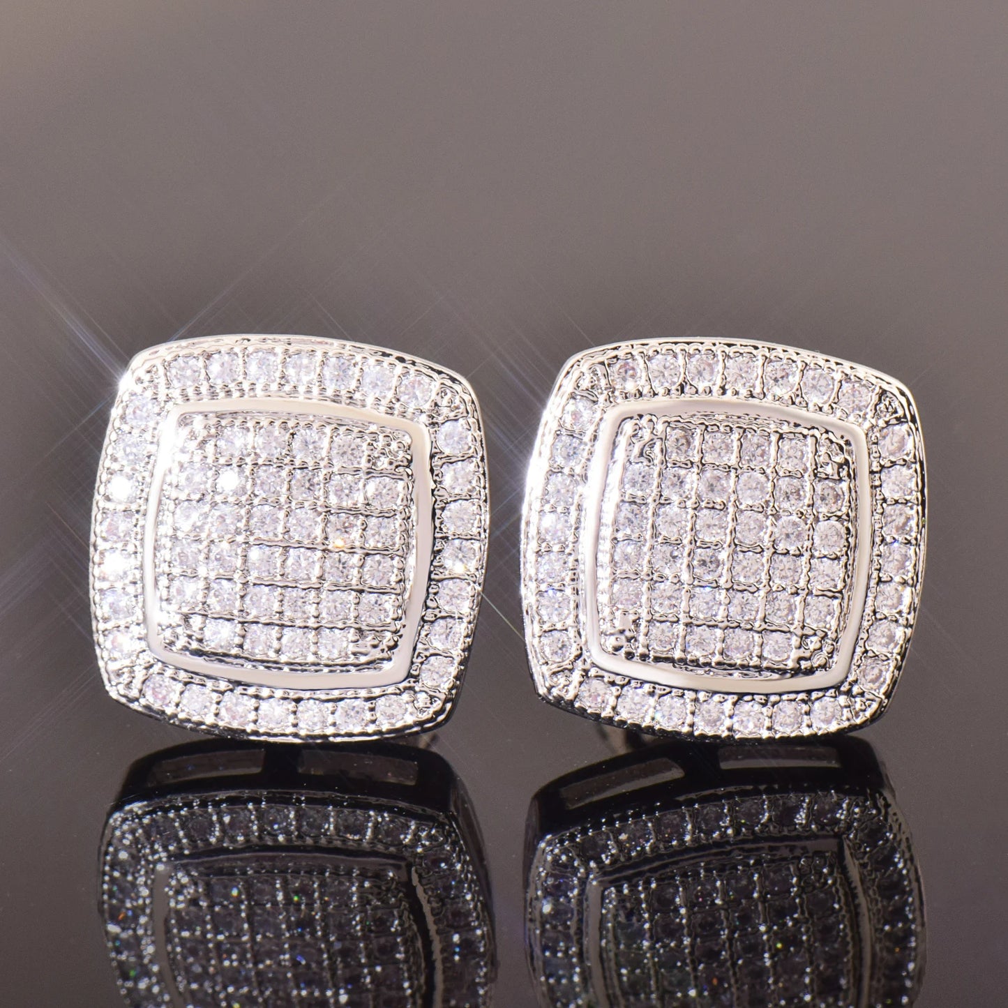 CUC 12MM Square Stud Earring Iced Out Cubic Zirconia Women Screw/Push Men Earrings Hip Hop Jewelry Fashion Gift