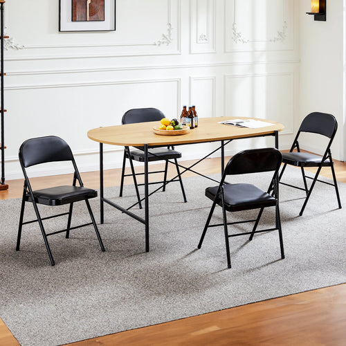 JHK Leather Padded Folding Living Room Chairs 2 Pack Sturdy Metal Foldable Chair Easy to Use and Storage Outdoor for Home Office