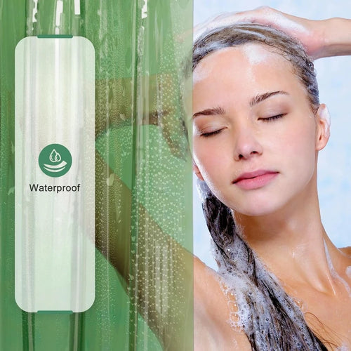 Soft Clear Green Heavy Duty Shower Curtain and Liner 2-in-1, 72x72 Luxury Plastic, 12 Rustproof Grommets & 3 Heavyweight Stones